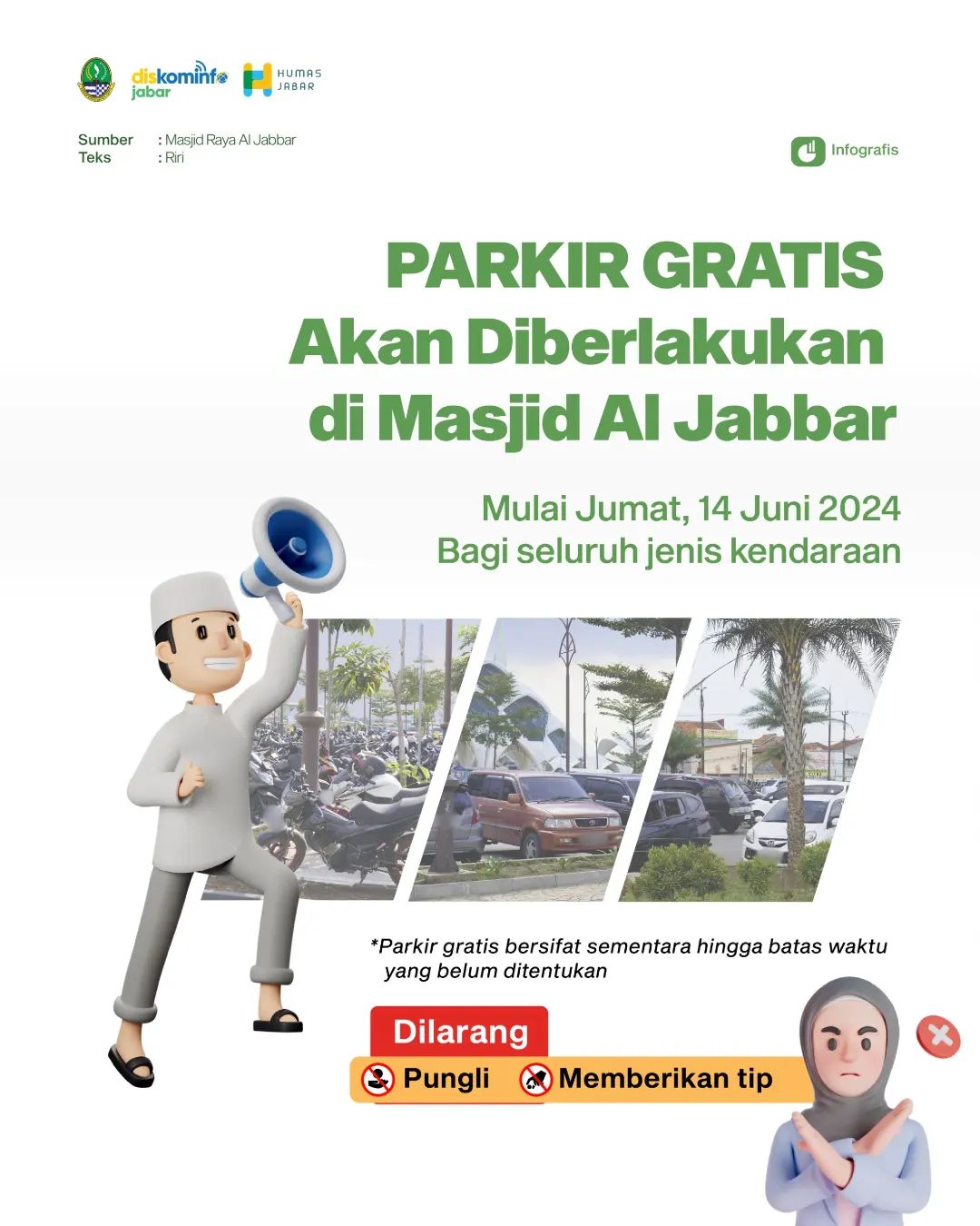 Parkir Gratis Diberlakukan di Masjid Raya Al Jabbar, untuk Sementara
